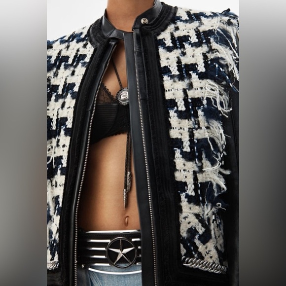 Alexander Wang Oversized Leather & Tweed Hybrid Jacket Size S - Picture 15 of 16